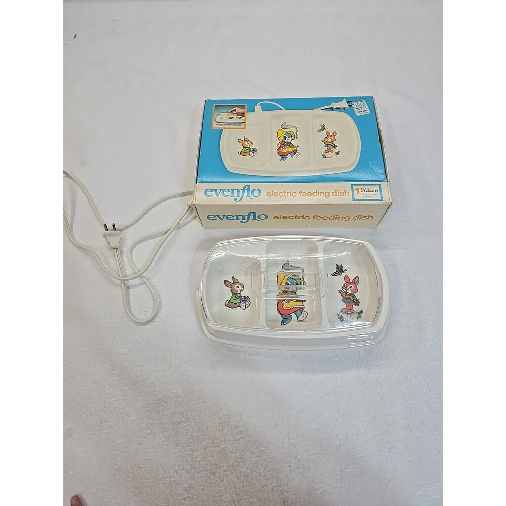 Vintage Evenflo Divided Baby Electric Feeding Dish Bunny Rabbit 1981